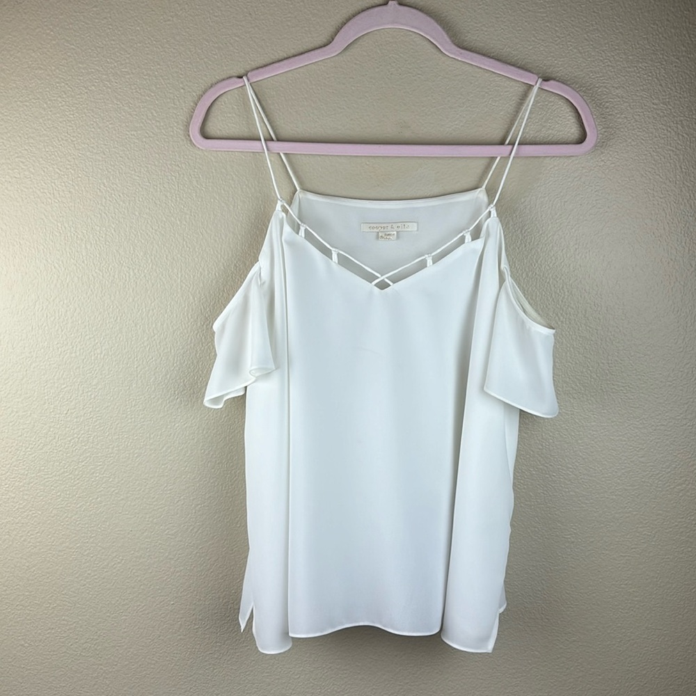 Cooper & Ella womens white off shoulder flowy flutter sleeve top Size Medium